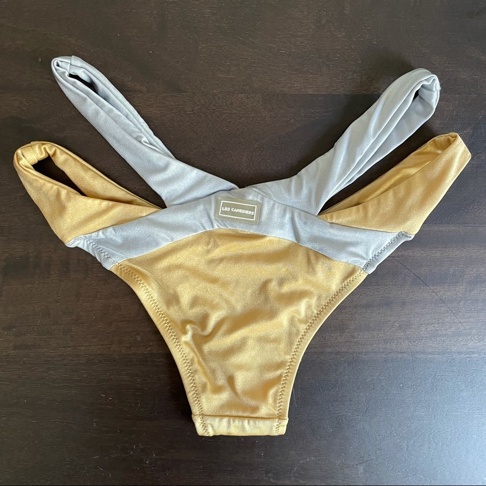 🆕 Les Canebiers Palmier Metallic Silver & Gold Strappy Bikini Top & Bottom - Picture 12 of 15
